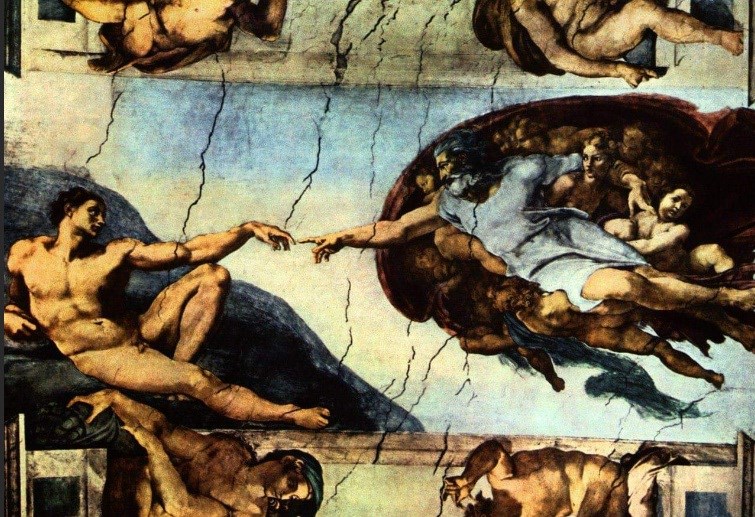 "Сотворение Адама". Микеланджело Буонаротти, 1511 год, Сикстинская капелла.